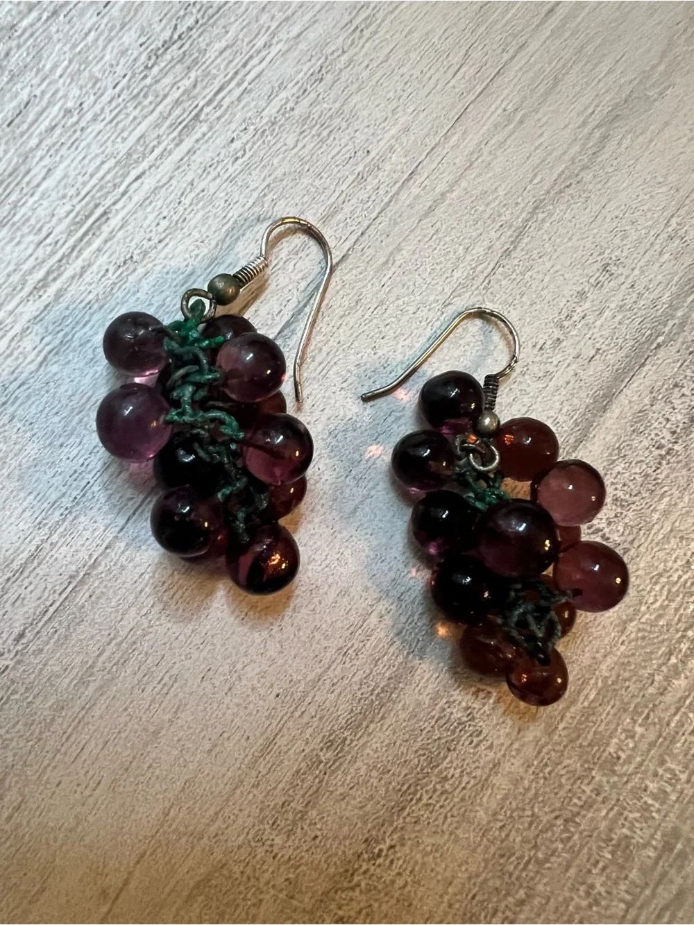 Vintage  Women’s Grape Cluster Bead Earrings - Purple & Red